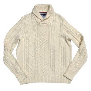 Tommy Hilfiger Men's Size L Cotton Wool Blend Pullover Sweater Cream EUC $129.00